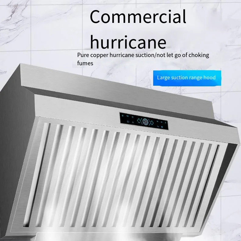 Commercial Kitchen Range Hood - -สําหรับ OEM 1.8m ท่อไอเสียสแตนเลสเครื่องดูดควันห้องครัวเชิงพาณิชย์โรงแรมมอเตอร์คู่เครื่องดูดควันช่วงดูดขนาดใหญ่สัมผัสความรู้สึก